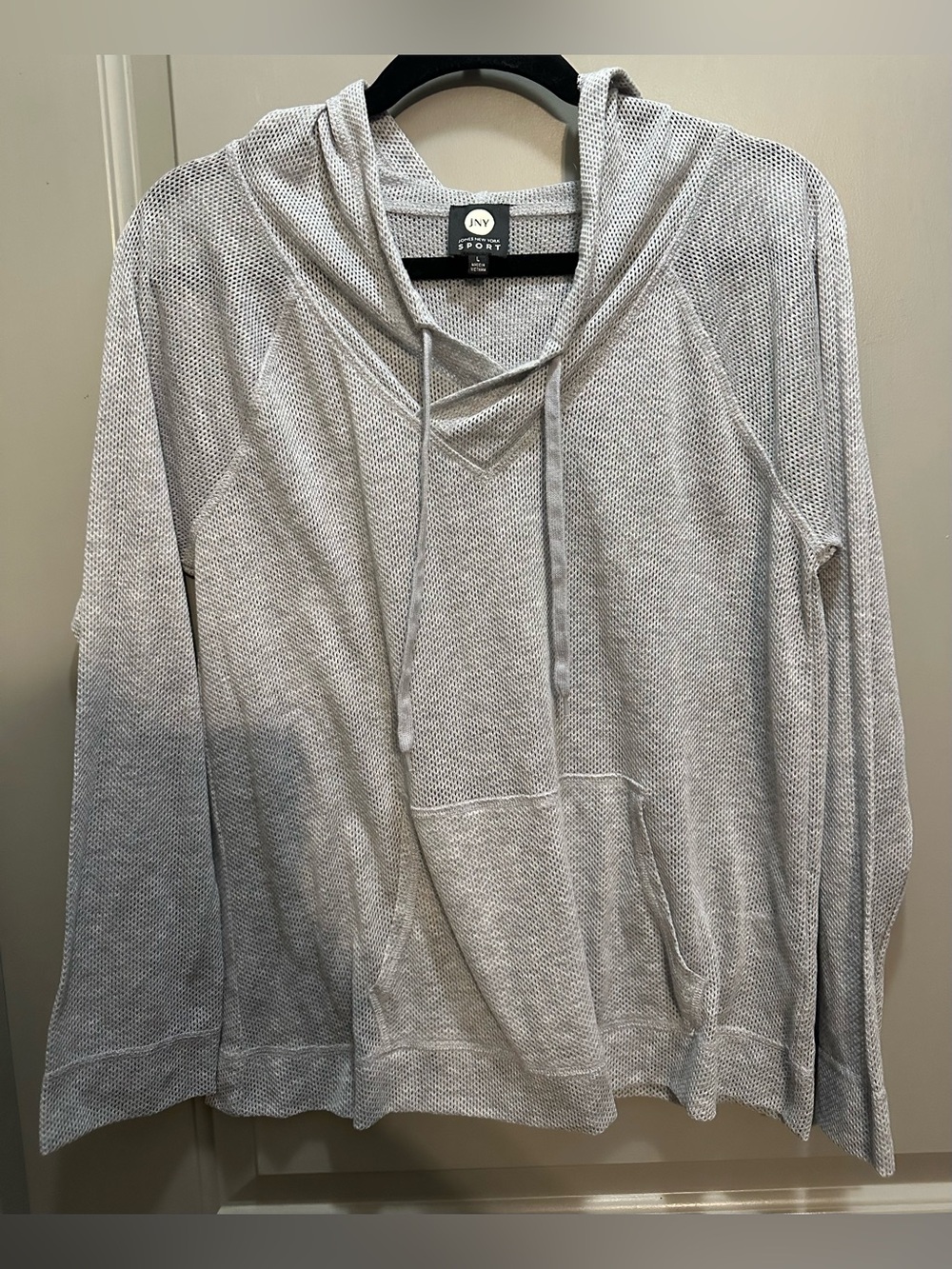 Jones NY Sport Size L Gray Open Weave Hoodie EUC
